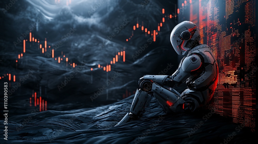 Aufkleber An AI-driven robotic platform processing real-time data in a dynamic cryptocurrency market Stock Photo with side copy space