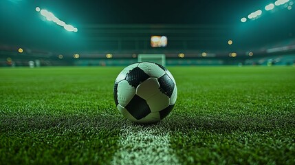 Soccer Ball On Stadium Field At Night