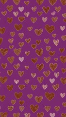 Brown Heart pattern hand drawn design on Purple background illustration
