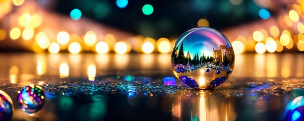 Multicolored Christmas Scene with Transparent Holiday Ornament – Perfect for Merry Christmas and Happy New Year Greetings