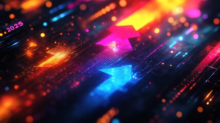 Fototapeta premium Minimalist arrow pattern pointing to “2025” New Year theme. Generative AI