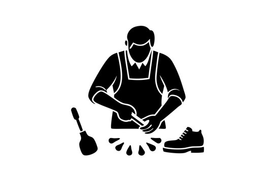 black cobbler working on shoe clip art preview