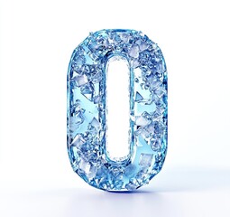 Number 0 frozen in ice isolated on white background. 3d lettering.
