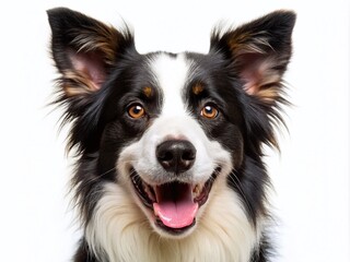 Fototapeta premium Silhouette of a Playful Border Collie Dog with a Happy Expression on a Clean White Background, Perfect for Pet Lovers and Dog Enthusiasts Seeking Joyful Imagery