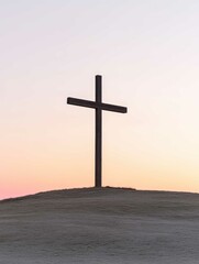 Cross Silhouetted in Golden Sunset

