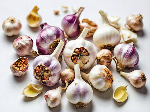 An overhead view of garlic bulbs