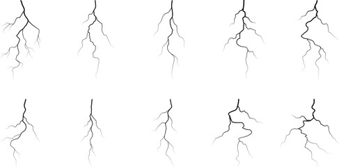 Vector lightning silhouettes set. Thunderstorm design. Vector illustration