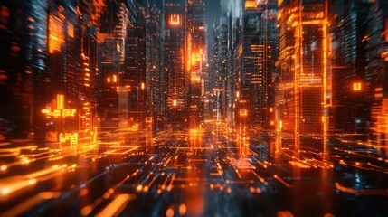 Fototapeta premium Futuristic urban landscape showcasing gpu chip and processor innovations in high-tech computing environment