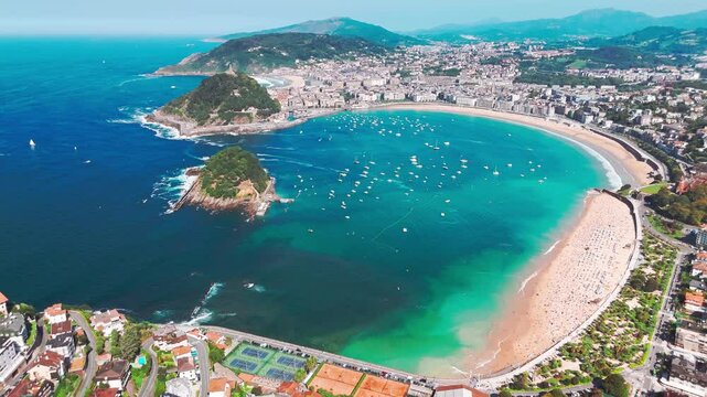 Aerial view of San Sebastian bay, Donostia, Basque country, Spain