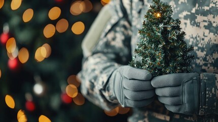 Soldiers decorate a Christmas tree during duty, symbolizing resilience, unity, and holiday spirit amidst their service away from home
