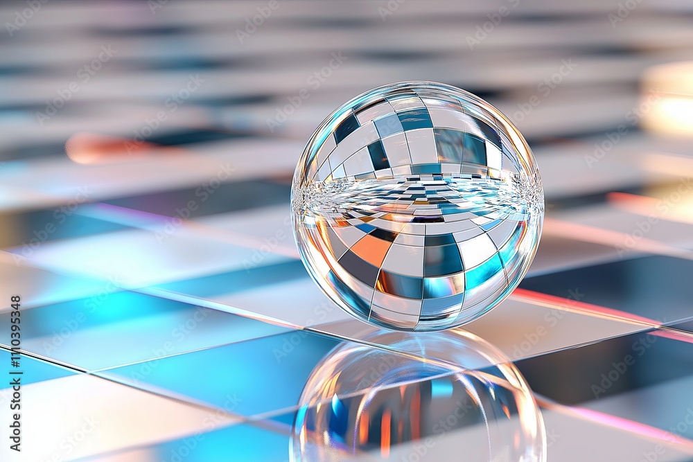 Poster a glass sphere resting on a reflective surface, showing an upside-down horizon inside.