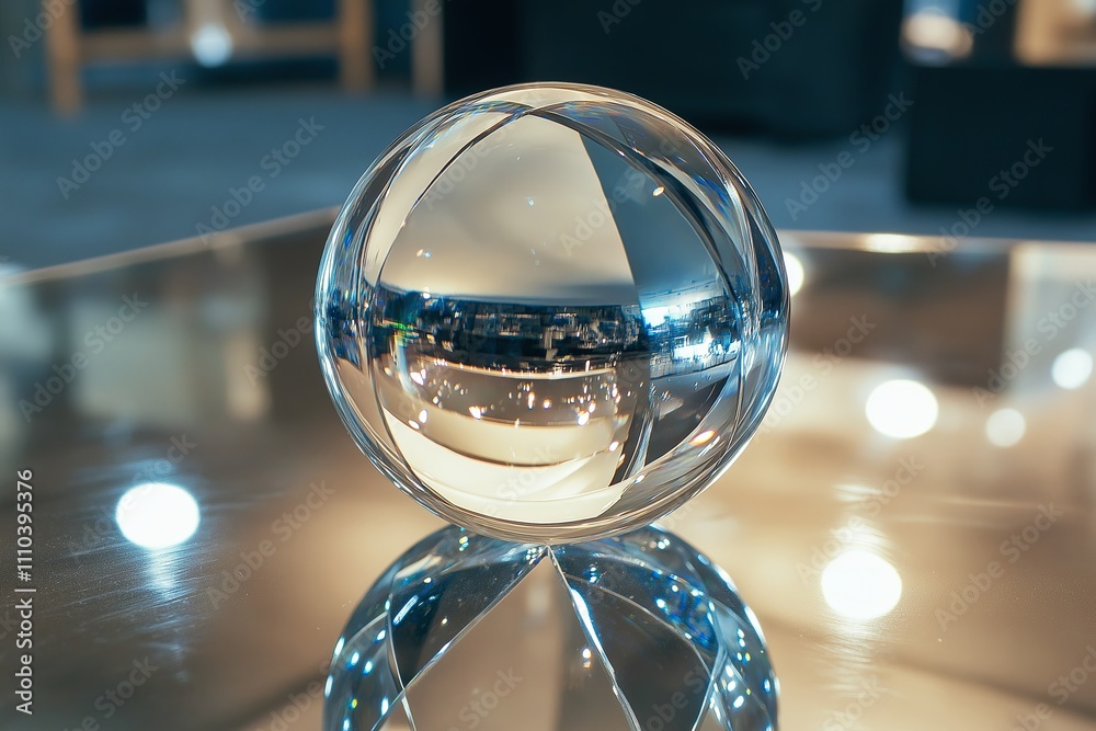 Poster a glass sphere resting on a reflective surface, showing an upside-down horizon inside.