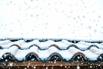 Snow falling on a snow-covered roof.
