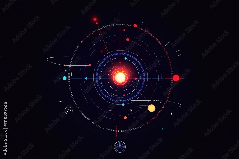 Poster A minimalist solar system illustration with each planet glowing softly in its respective color