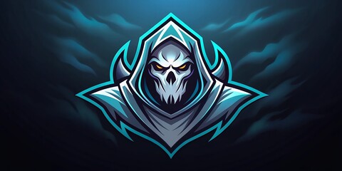 Fototapeta premium Striking Dynamic Esports Logo with Ghostly Menacing Figure for Competitive Gaming Events, Perfectly Composed with Rule of Thirds for Maximum Visual Impact