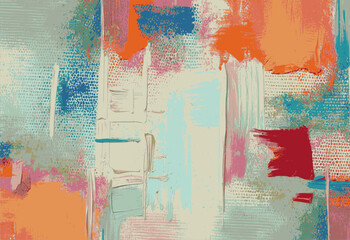 Paint on canvas artwork, modern abstract painting, colorful vector illustration