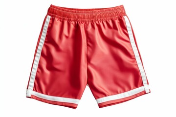 Red shorts; white side stripes; elastic waistband.
