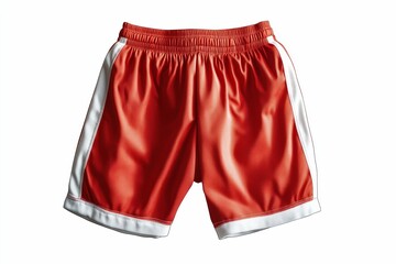 Red athletic shorts with white trim.
