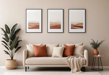 Frame & poster mockup in Boho style interior. 3d rendering,