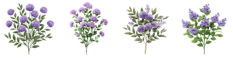 Fototapeta premium Lush blooming purple mistflower bushes in a soft elegant floral background Delicate pastoral scene with lavender flowers leaves and stems in a natural organic setting