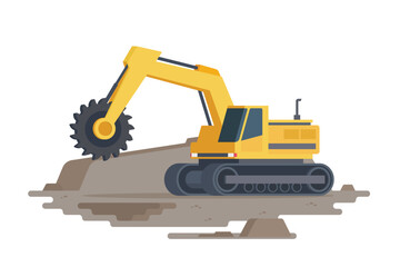 Mining Vehicles and equipment illustration in flat design, Vector illustration featuring heavy-duty machinery