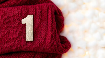 Cozy Red Knit with Number One Decoration
