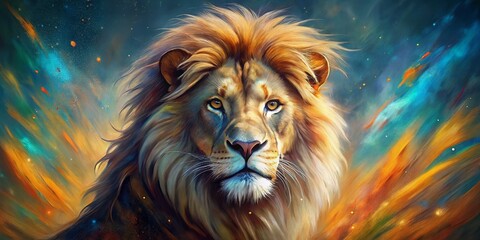 Fototapeta premium Stunning Long Exposure Digital Painting of a Majestic Lion Portrait, Capturing the Wild Spirit of the King of the Jungle in Vivid Detail and Dynamic Colors