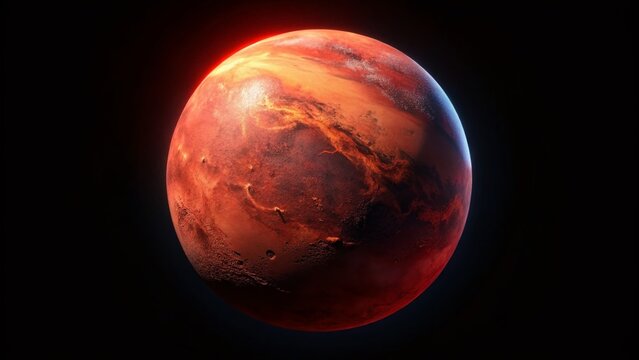 Stunning Loop Animation of a Rotating Red Planet Set Against a Black Background, Showcasing Abstract Alien Landscapes in High-Quality Quicktime Prores 444 Format
