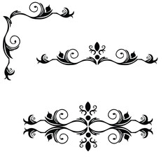 Floral Design A classic black and white floral design element featuring elegant, curved leaves and intricate detailing. Ornamental Perfect for use in decorative borders, logos