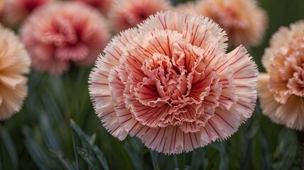 Delicate Peach Carnation Flower in Full Bloom with Soft Focus Background