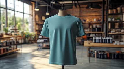 Fototapeta premium Split Hem Tee 3D Render MOCKUP T-shirt in Mint color. Generative AI