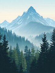 Fototapeta premium mountain hill slogan with pine forest and mountain vector illustration