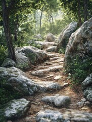 Rocks and boulders on a hiking trail