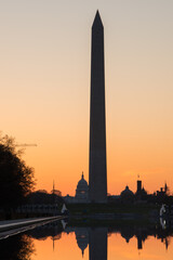 Washington D.C. cityscape as seen from Lincoln Memorial including Washington Monument and Capitol
