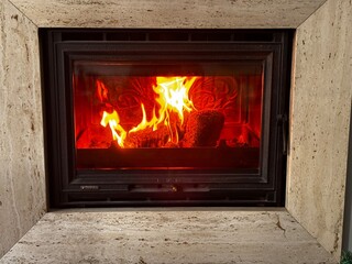 fire in fireplace