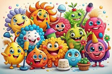 Obraz premium Surreal Illustration of Clean and Dirty Cartoon Characters as Opposites for Children's Language Learning Aid on White Background