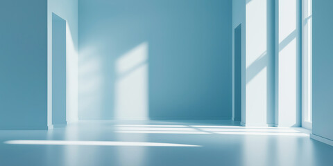 Fototapeta premium Sunlit minimalist interior with large windows casting soft shadows