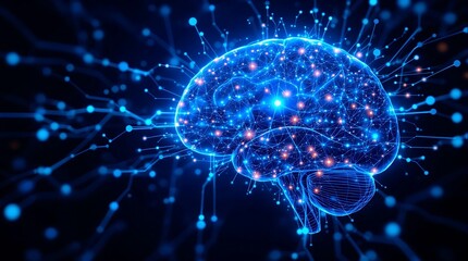 Digital representation of a human brain with interconnected neural networks, symbolizing the complexity and connectivity of neural pathways, which is interesting and relevant for understanding brain 