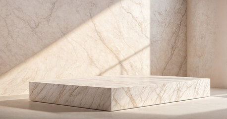 white stone Empty mockup product display 3d background podium for beauty or cosmetic products sunny