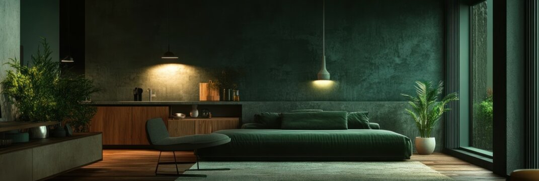Emerald Oasis: Modern Studio Apartment Design
