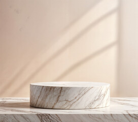 white stone Empty mockup product display 3d background podium for beauty or cosmetic products sunny