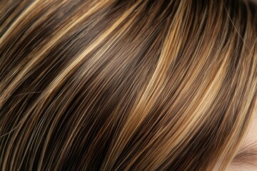 Fototapeta premium Close-up of healthy, radiant brown hair with subtle highlights. A luxurious texture