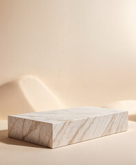 white stone Empty mockup product display 3d background podium for beauty or cosmetic products sunny