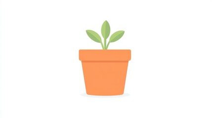 Green Plant Growing in Orange Pot on Simple White Background
