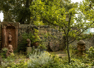 Old sandstone figures in the castle of Frankfurt Hoechst, Germany