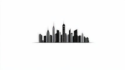Fototapeta premium Black and White Skyline Silhouette of Urban Cityscape Illustration