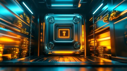 Obraz premium Digital Vault with Gold Bars and Dramatic Lighting