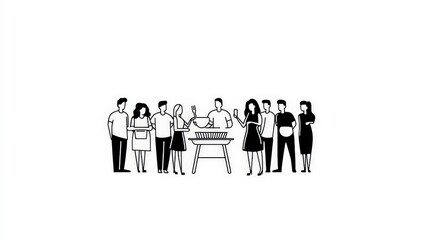 Group of Friends Enjoying Barbecue Party in Minimalist Style
