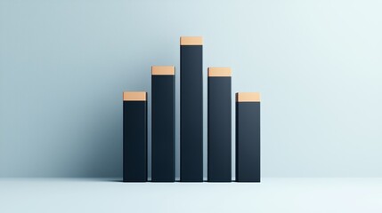 Elegant 3D Bar Chart, Dark Gold, Minimalist Design. Data Visualization.