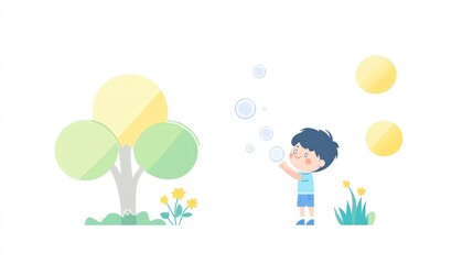 Child Playing with Bubbles in a Bright Outdoor Setting